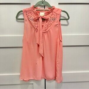 Anthropologie Maeve Watermelon Pink Blouse Laser Cut Flowers Sz. 6 Small